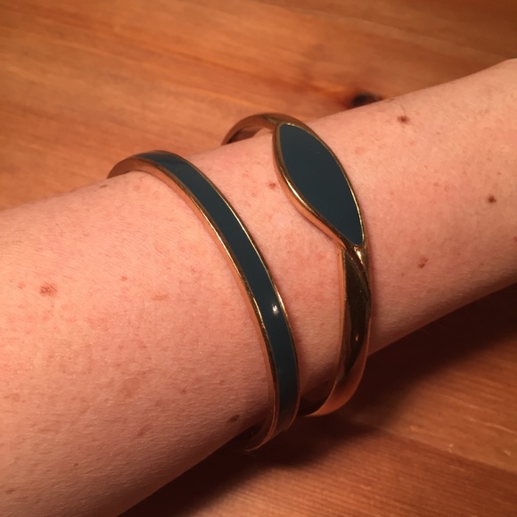 Pilgrim Gold Blue/Green Enamel Bangles - Picture 2 of 5